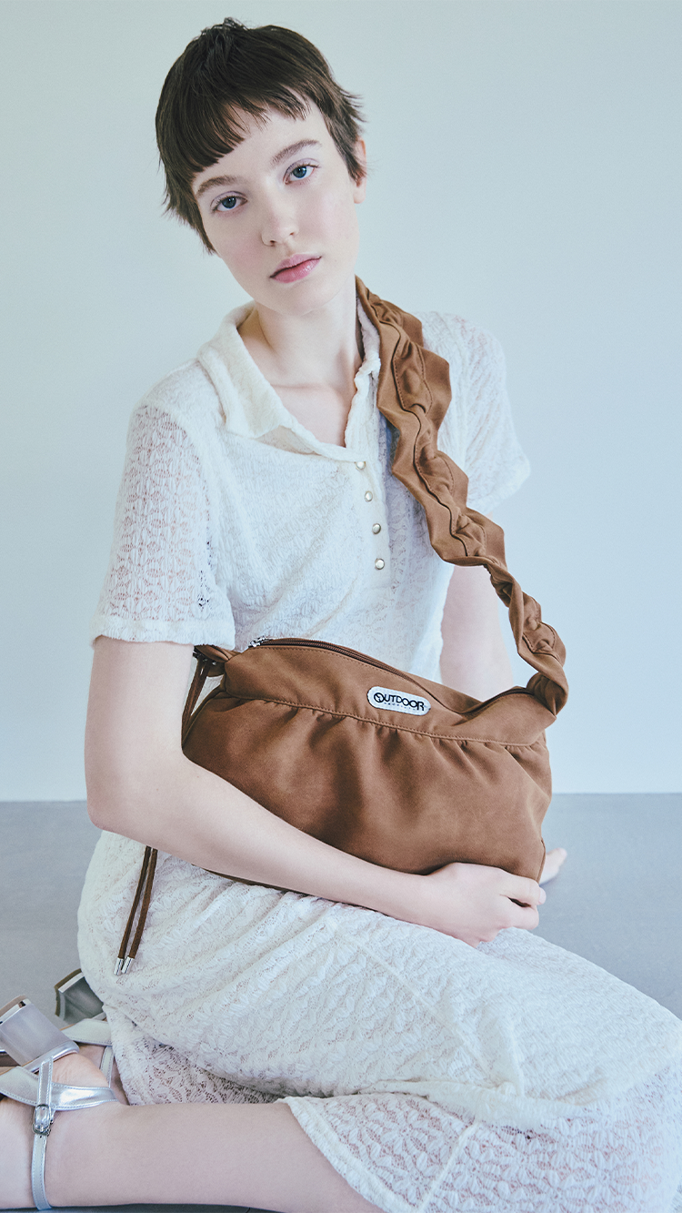 BROWN Frill Suede Shoulder Bag 06